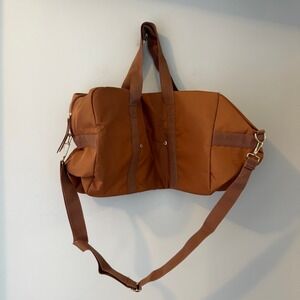 DSW Designer Shoe Warehouse Brown Nylon Duffel Bag Travel Weekend Gym Cognac